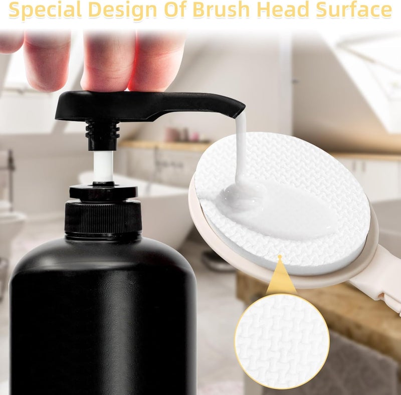 LFJ 19" Long Handle Shower Sponge Brush Set, 3 in 1 Body Brush, Bath Sponge and Lotion Applicator Improved Skin Health, Suitable for Men and Women (White Brush-2P) - Image 4